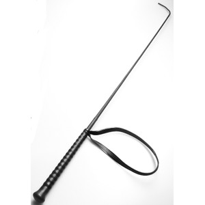 Luxurious riding whip made of high quality black leather with a curved tip 90 cm long Waldhausen