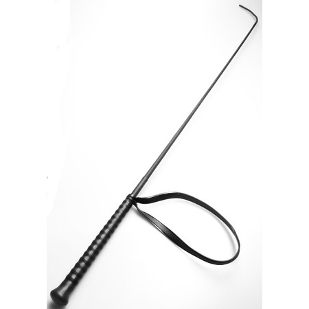 Luxurious riding whip made of high quality black leather with a curved tip 90 cm long Waldhausen