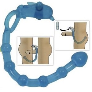 Blue silicone cockring with anal beads and dolphin for external stimulation​ by NMC