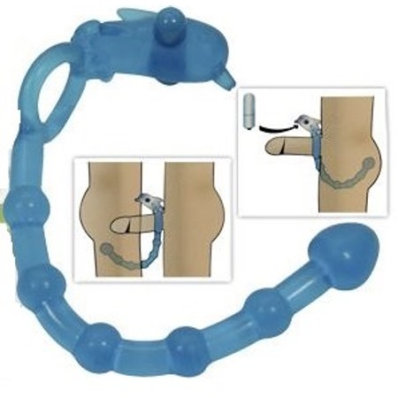 Blue silicone cockring with anal beads and dolphin for external stimulation​ by NMC