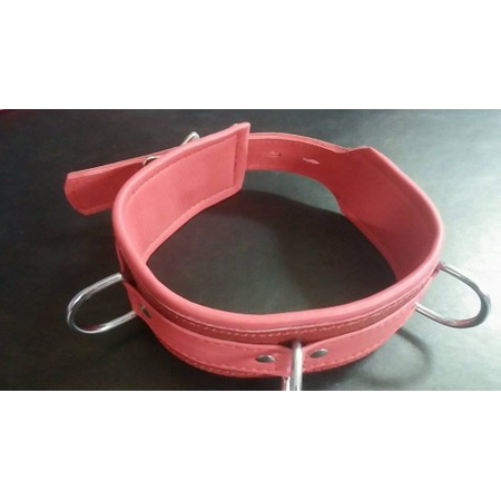 High quality professional red leather choker with 3 metal loops