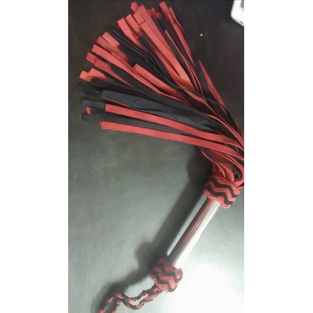 Black and red suede flogger with metal handle 72 tails length 63 cm​