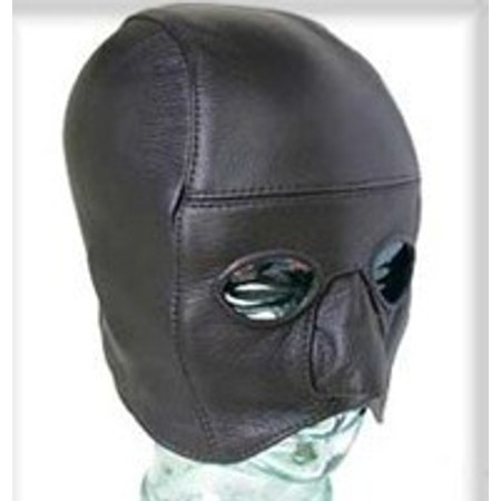 Black faux leather mask with opening for eyes and nose