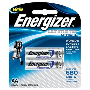 2 סוללות ליתיום מחוזקות AA של חברת Energizer