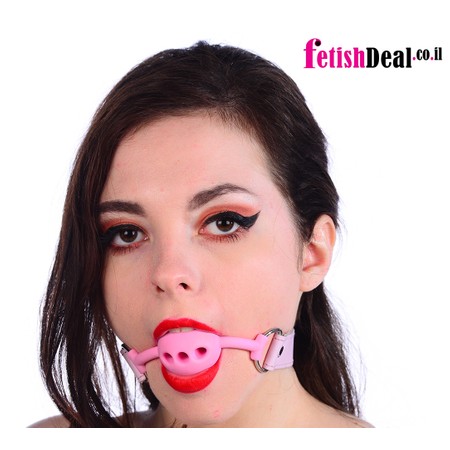 ​Pink leather mouth barrier with pink silicone ball and breathing holes​