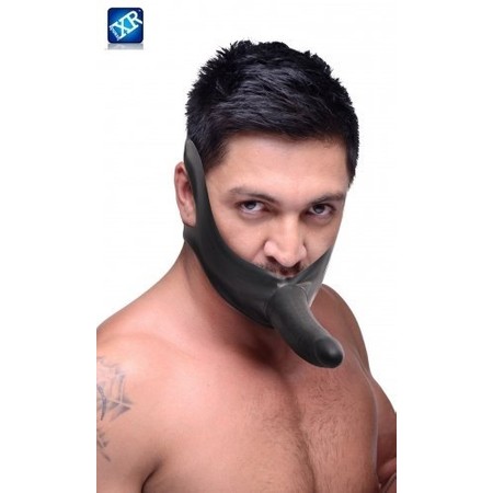 Face Fuk Strapon Gag for Mouth with Dildo Made of Black Latex with Stretchy Rubber Strap Master Series