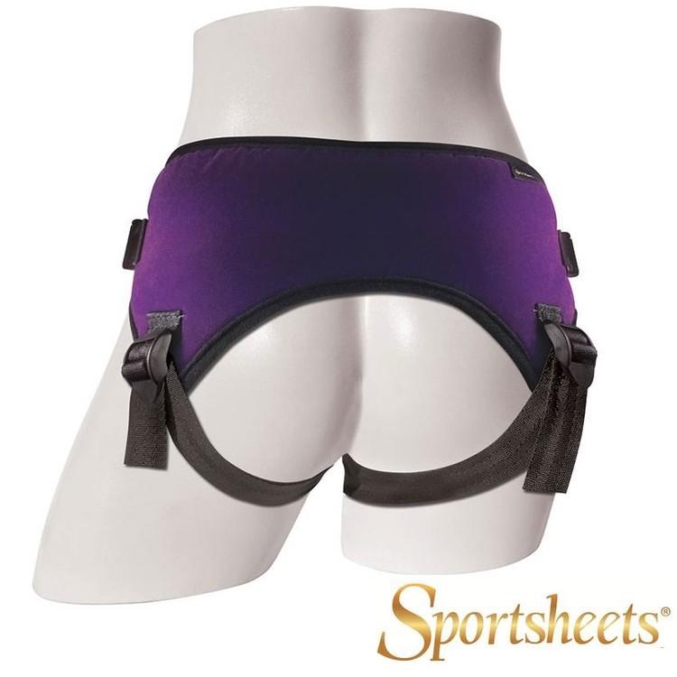 Lush סטרפאון סגול במידה גדולה עם רתמה וכיס לויברטור Sportsheets