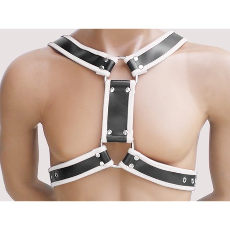 Y-shaped premium black and white leather​ harness