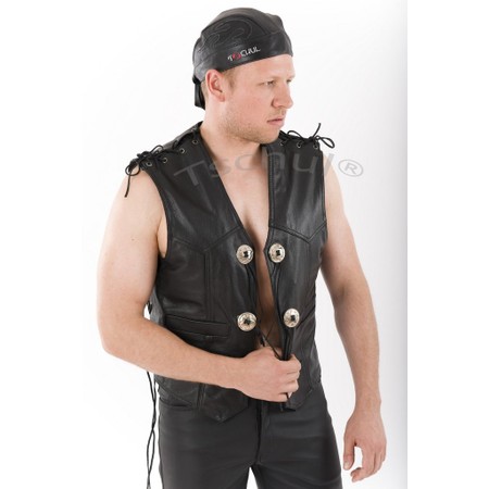 Premium leather vest with buttons and laces