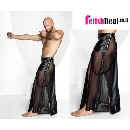 Long semi-transparent skirt for men in black