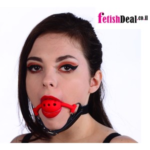 Red Black Leather and Silicone Mouth and Chin Ballgag