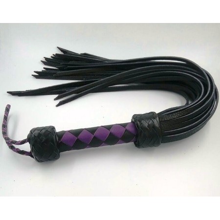 Flogger leather with 36 stiff tails with a short purple handle for a comfortable grip​