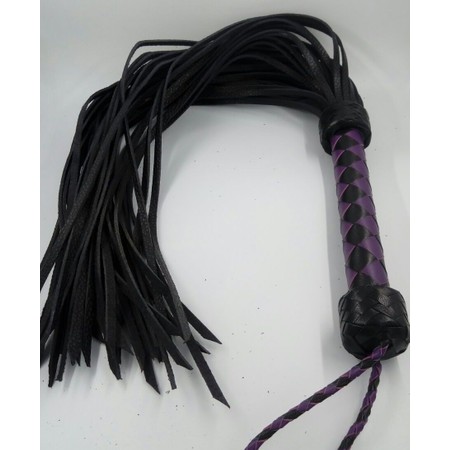 Leather flogger with 36 hard tails and a designed purple handle​​​