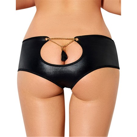 Black faux-leather panties with back opening
