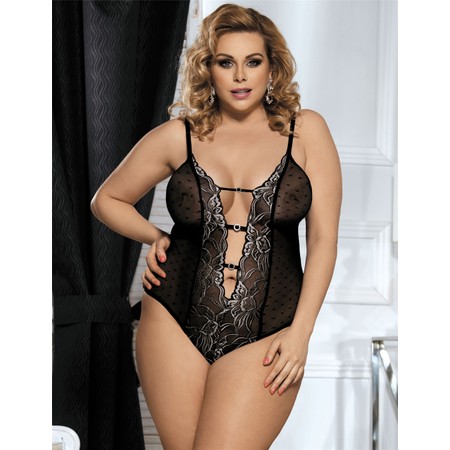 ​Bodysuit with lace and very deep cleavage - plus sizes​