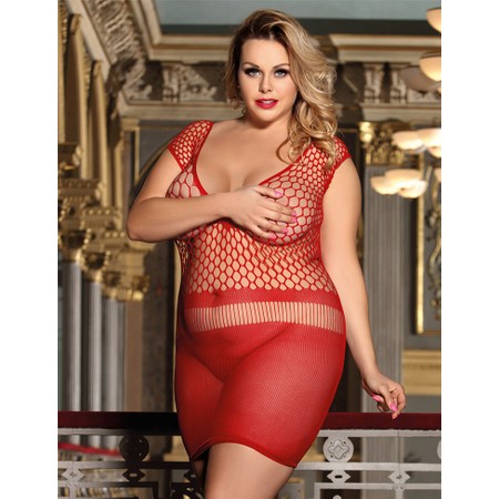 Sexy red mesh mini dress - plus sizes​