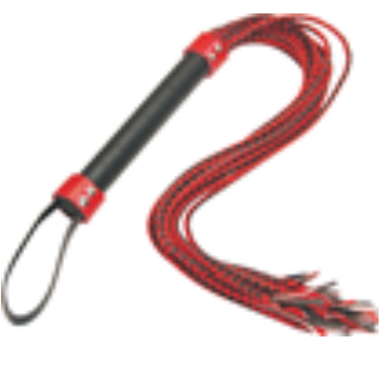 פלוגר עשוי דמוי עור שחור עם זנבות קלועים וקצוות פרומים