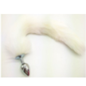 ​Long white tail made of faux fur with a small metal plug​