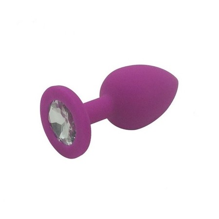 Medium purple silicone anal plug with silver stone decoration length 8.5 cm diameter 3.5 cm