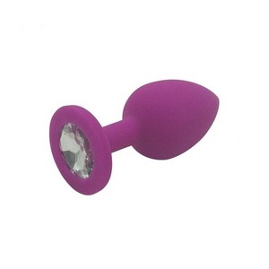 Large anal silicone purple plug with silver decoration length 9.5 cm diameter 4 cm