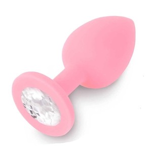 Large silicone anal plug with silver decoration length 9.5 cm diameter 4 cm