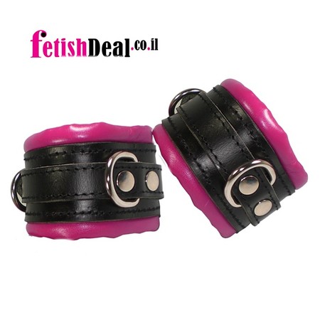 Wide heavy padded cuffs made of premium pink leather​