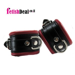 Wide heavy padded cuffs made of premium red leather