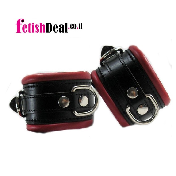 אזיקים רחבים כבדים מרופדים עשויים עור פרימיום בצבע אדום