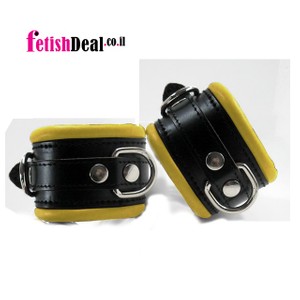 Wide heavy padded cuffs made of premium black and yellow leather