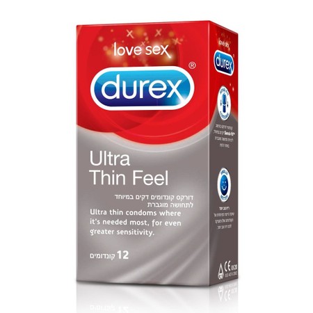 12 קונדומים דקים במיוחד לתחושה מוגברת Durex Ultra Thin Feel