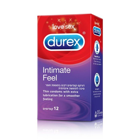 12 קונדומים דקים בתוספת חומר סיכה לתחושה אינטימית Durex Intimate Feel