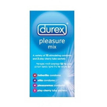 12 different condoms with two bags of Durex Pleasure Mix shielding fluid