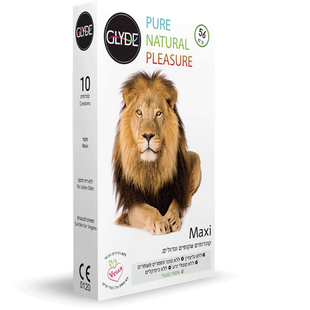 10 large and natural transparent condoms, width 56 mm, length 19 cm, Glyde Maxi