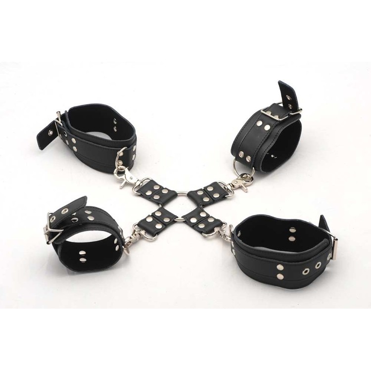 סט 4 אזיקי עור לרגליים וידיים - עם חיבור