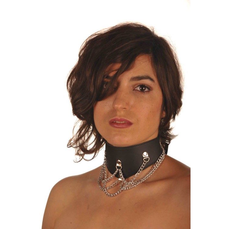 קולר עור עם שרשרות מתכת עדינות לעבד או לשפחה