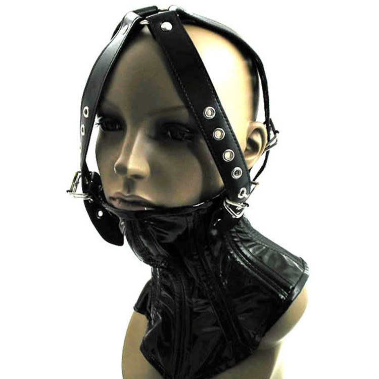 קולר חצי מסכה דמוי עור מבריק וסקסי - ללא יכולת לדבר