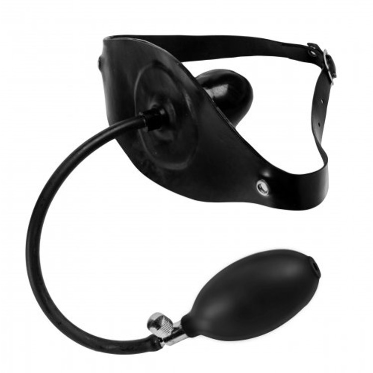 מחסום לפה מגומי שחור עם גאג מתנפח בצורת איבר מין גברי