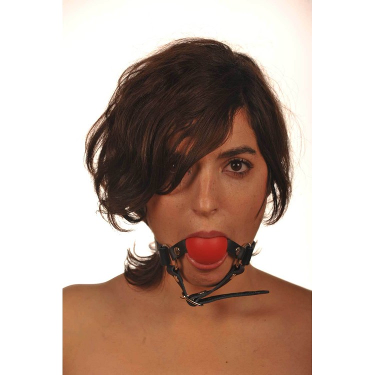 מחסום פה וסנטר מעור עם גאג גומי אדום