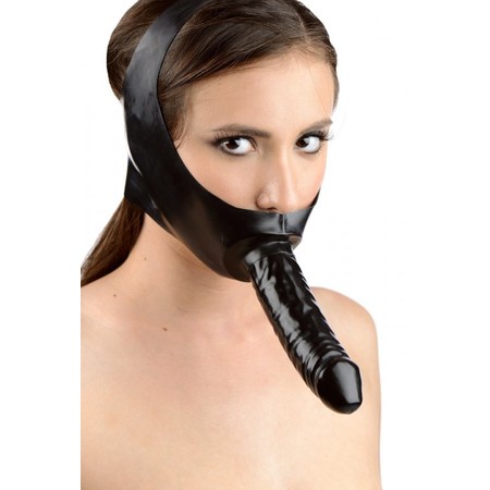 Fucker Mask Strapon Black Latex mouth barrier with Dildo by Master Series​