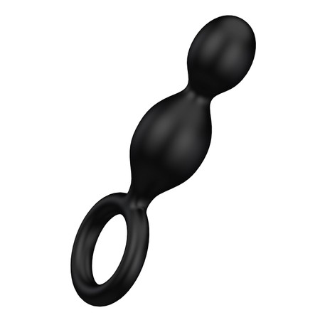 Black Silicone Anal Plug 2 Balls with Satisfyer Grip Handle