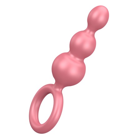 Pink Silicone Anal Plug 3 Balls with Convenient Handle Satisfyer