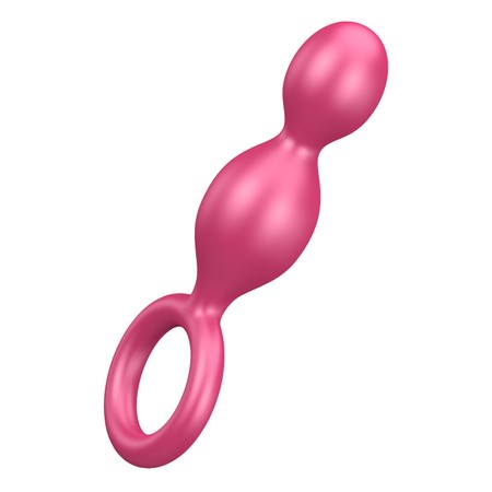 Pink Silicone Anal Plug 2 Balls with Convenient Handle Satisfyer