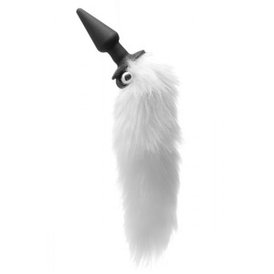 White Fox Tail פלאג אנאלי רוטט מסיליקון עם זנב דמוי שועל לבן Tailz