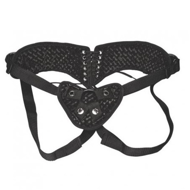 Diamond Velvet סטרפאון מקטיפה שחורה עם כיס לויברטור ומחוך תמיכה לגב Lux Fetish