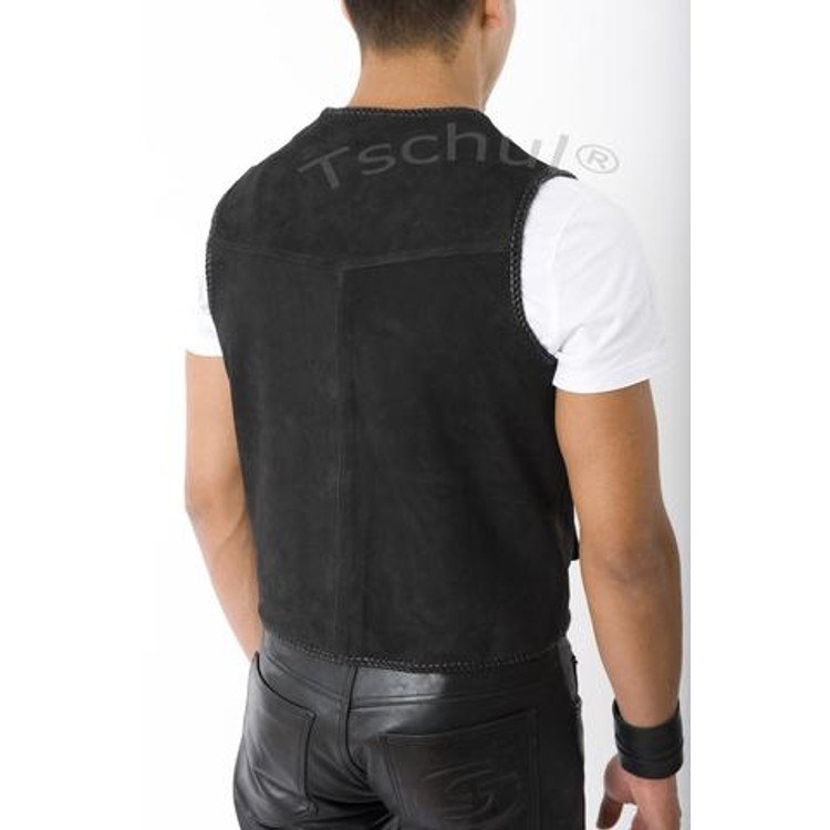 ווסט עור זמש שחור נסגר בעזרת אבזמים עם כיסים