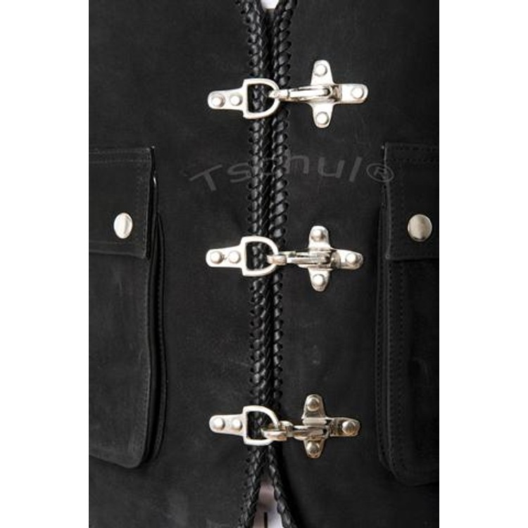 ווסט עור זמש שחור נסגר בעזרת אבזמים עם כיסים