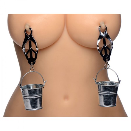 Jugs from metal clover nipple clamps with buckets for adding weight