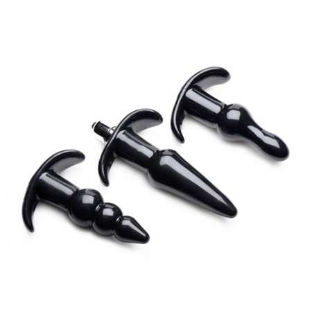 Thrill Trio Set of three black anal plugs with bullet by Frisky