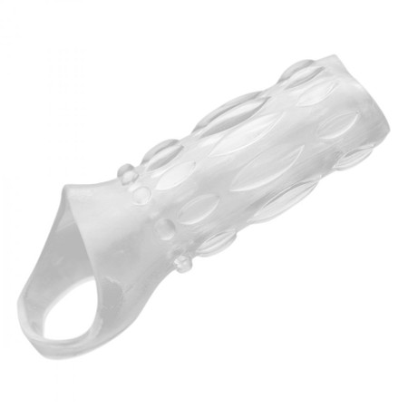 Transparent sleeve with protrusions for increased stimulation and opening for testicles​