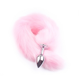 ​Long pink tail with faux fur and metal plug​